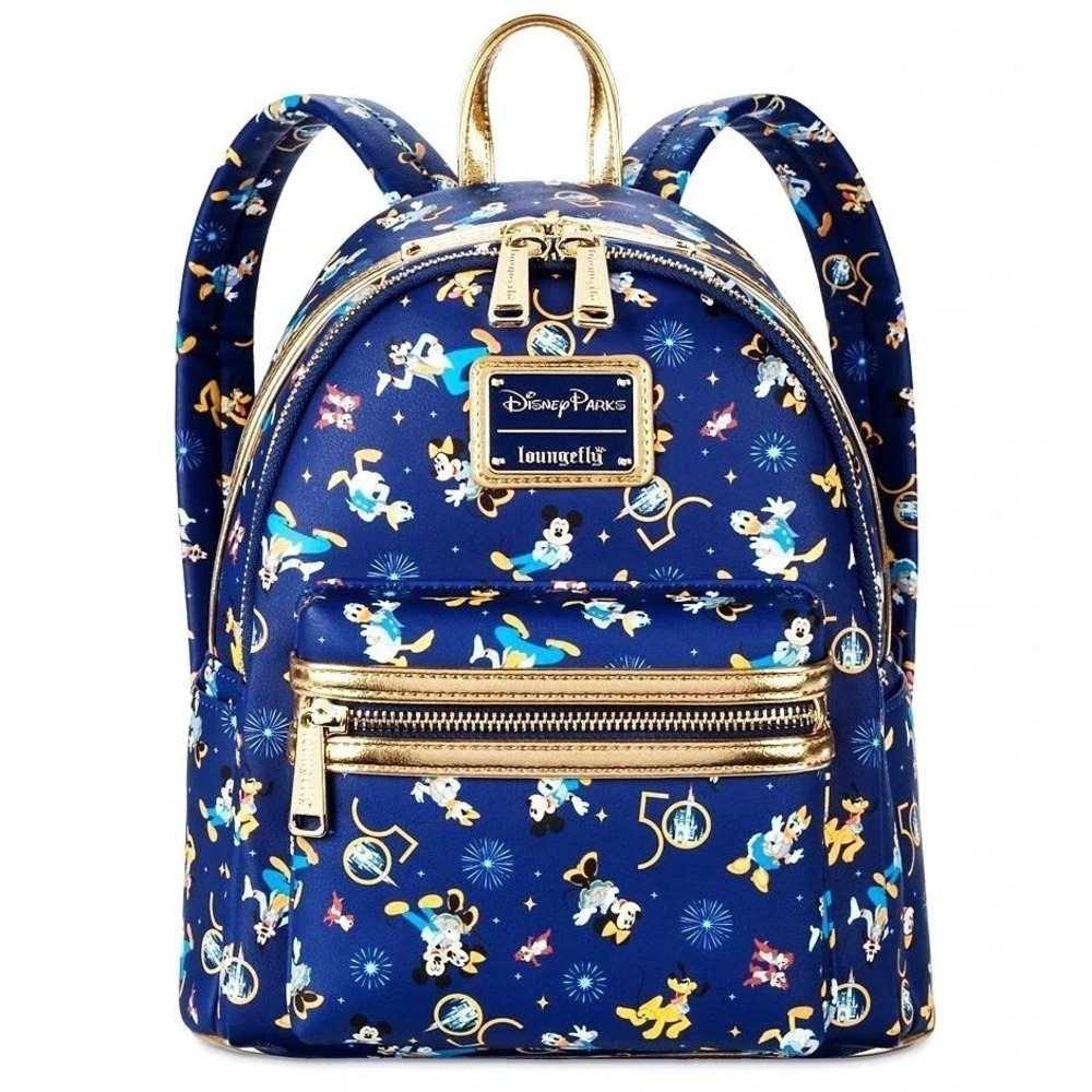 Disney Parks Walt Disney World 50th Anniversary Blue Loungefly Mini Backpack NWT